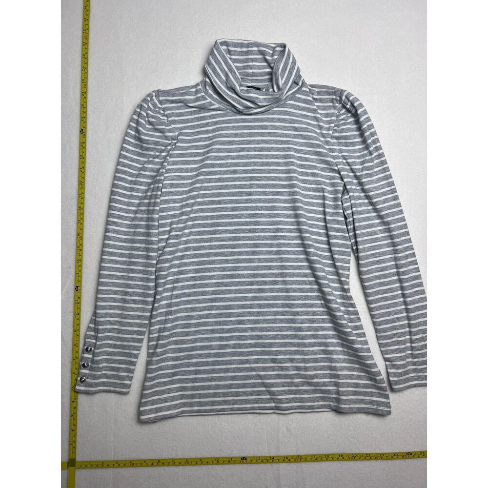 Talbots Size LP Large Petite Striped Ribbed Knit Turtleneck Top Shirt Gray White